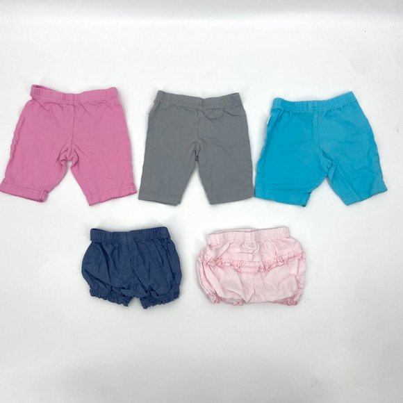 NEWBORN Set of 5 Baby Girl Bottoms Pants Shorts Random Brands - Picture 2 of 2